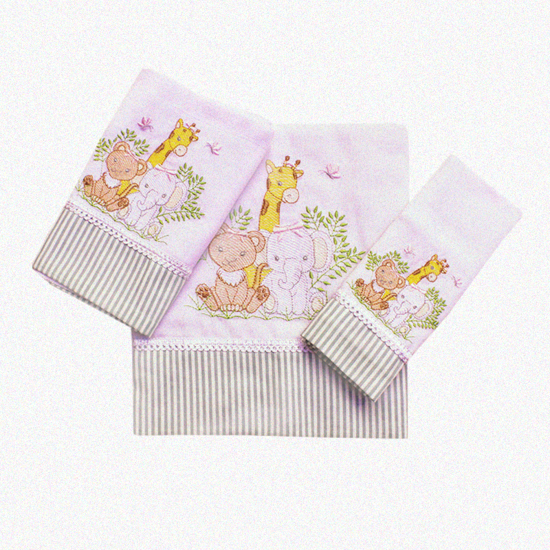 Kit com 3 peças (toalha fralda, lenço de boca e fralda de passeio) - Feminino