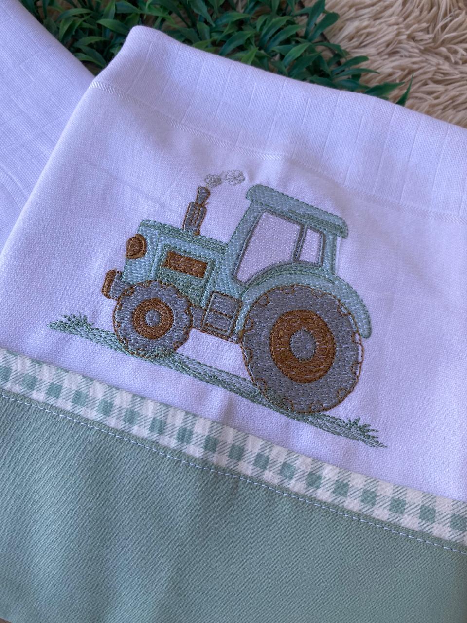 Kit 2 Peças Luxo- Fralda / Lenço de Boca-Valletex-Verde Menta-Trator