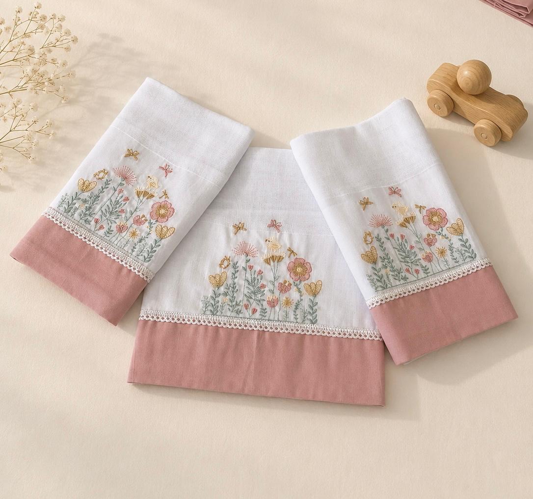 Kit 3 Fraldas Multi-Função- Feminino -Rose- Jardim