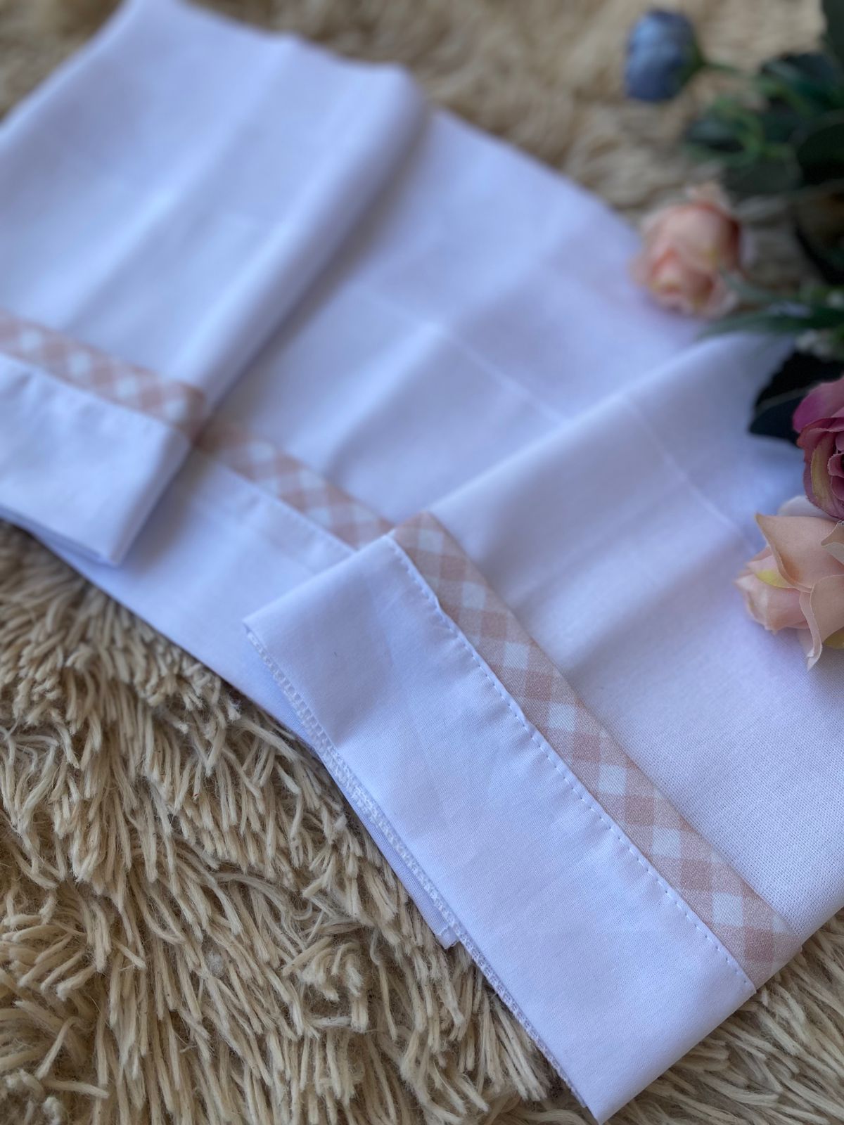 Kit com 3 lenços de boca - Feminino - Xadrez Encanto-Branco/xadrez rosa
