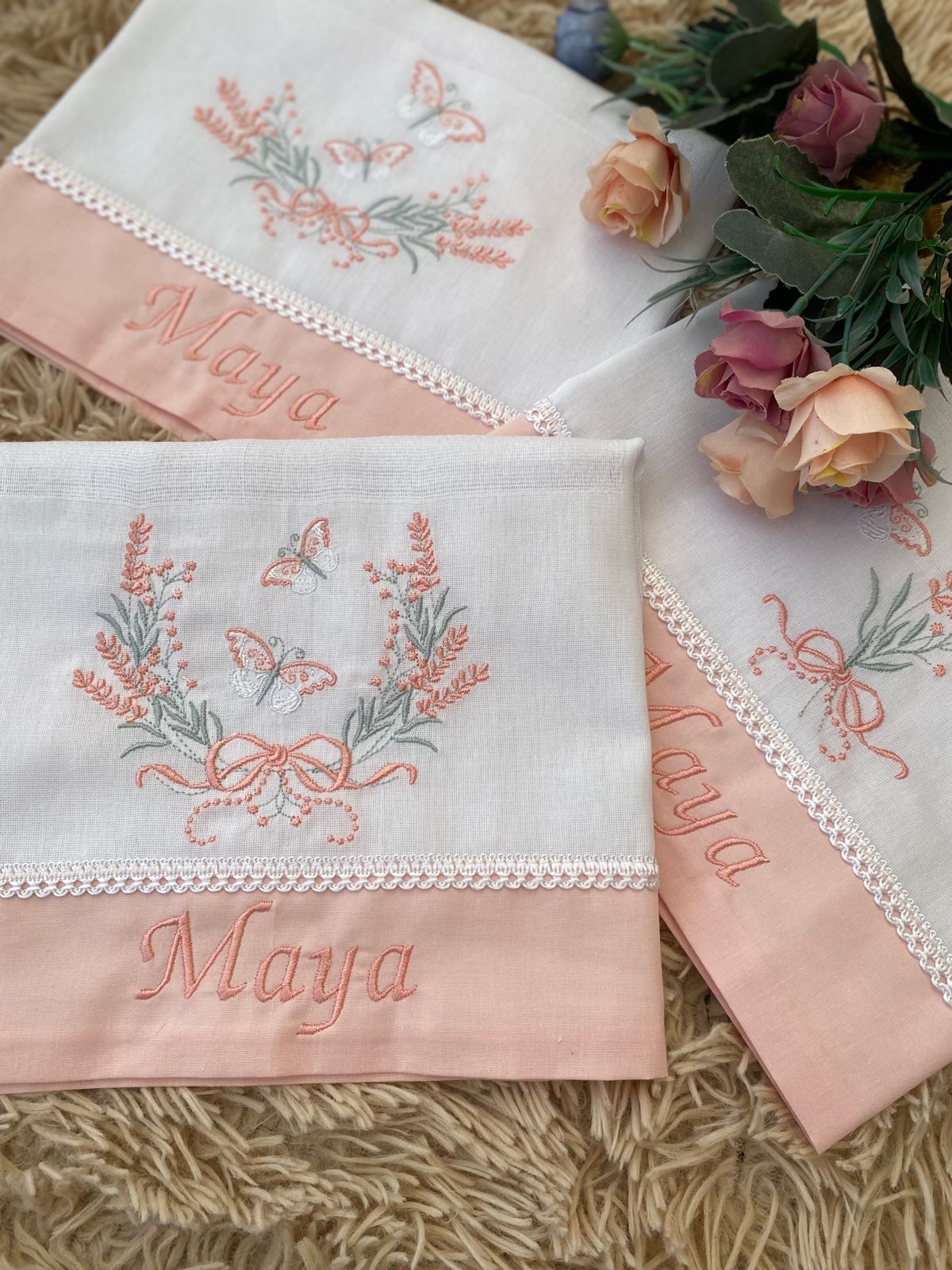 Kit 3 Fraldas Multi-Função- Feminino -Rosa Nuvem-Trio Borboletas