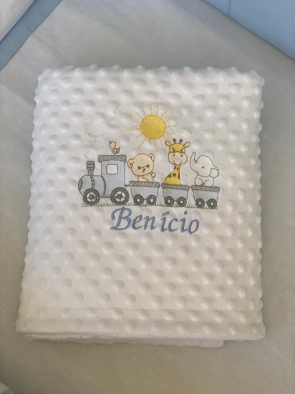 Manta Bubble Classic - Branco-Trenzinho Safari- Azul Bebe-