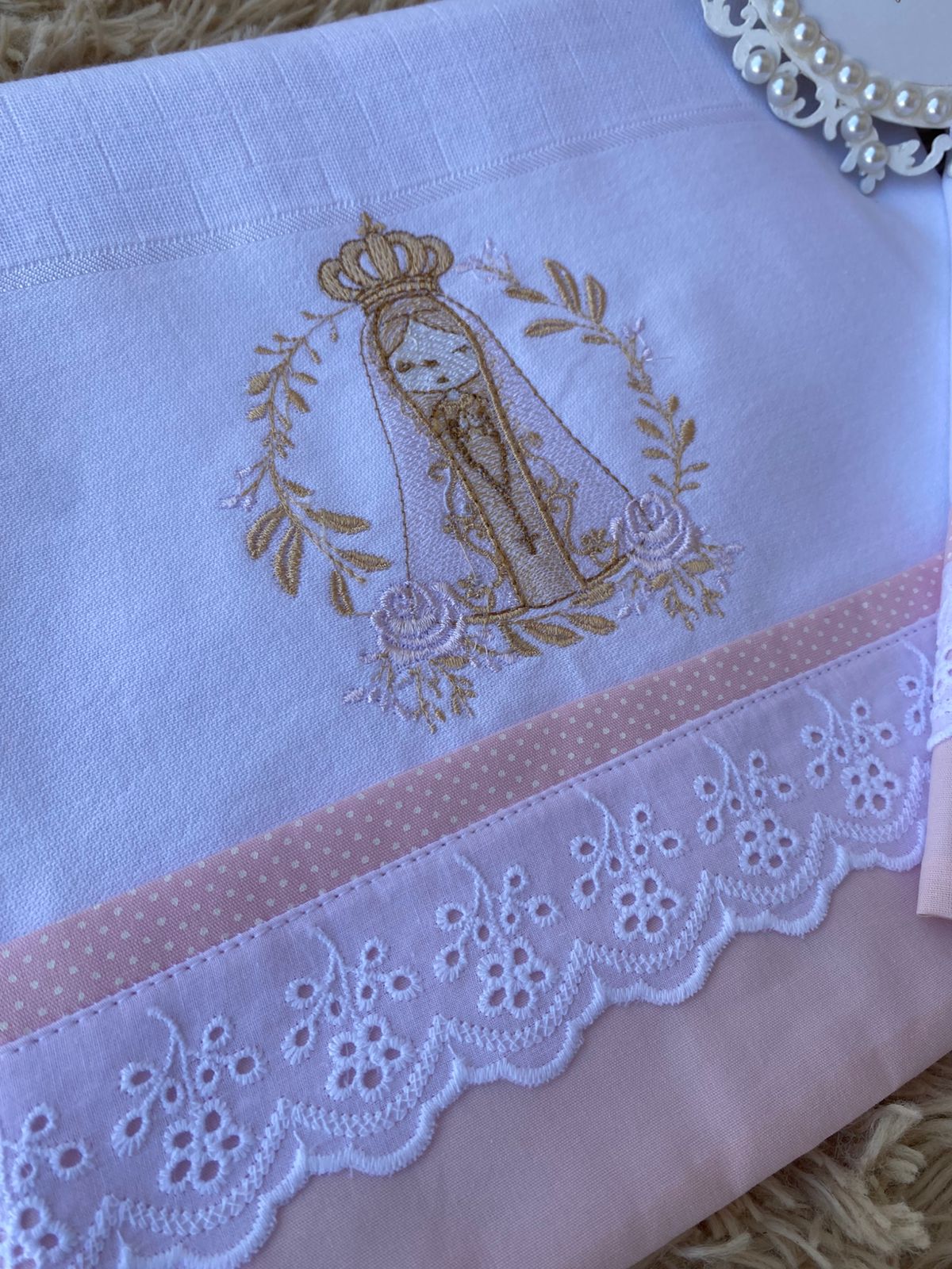 Kit 2 Peças Luxo- Fralda / Lenço de Boca-Valletex-Rosa Bebe-Nossa Senhora