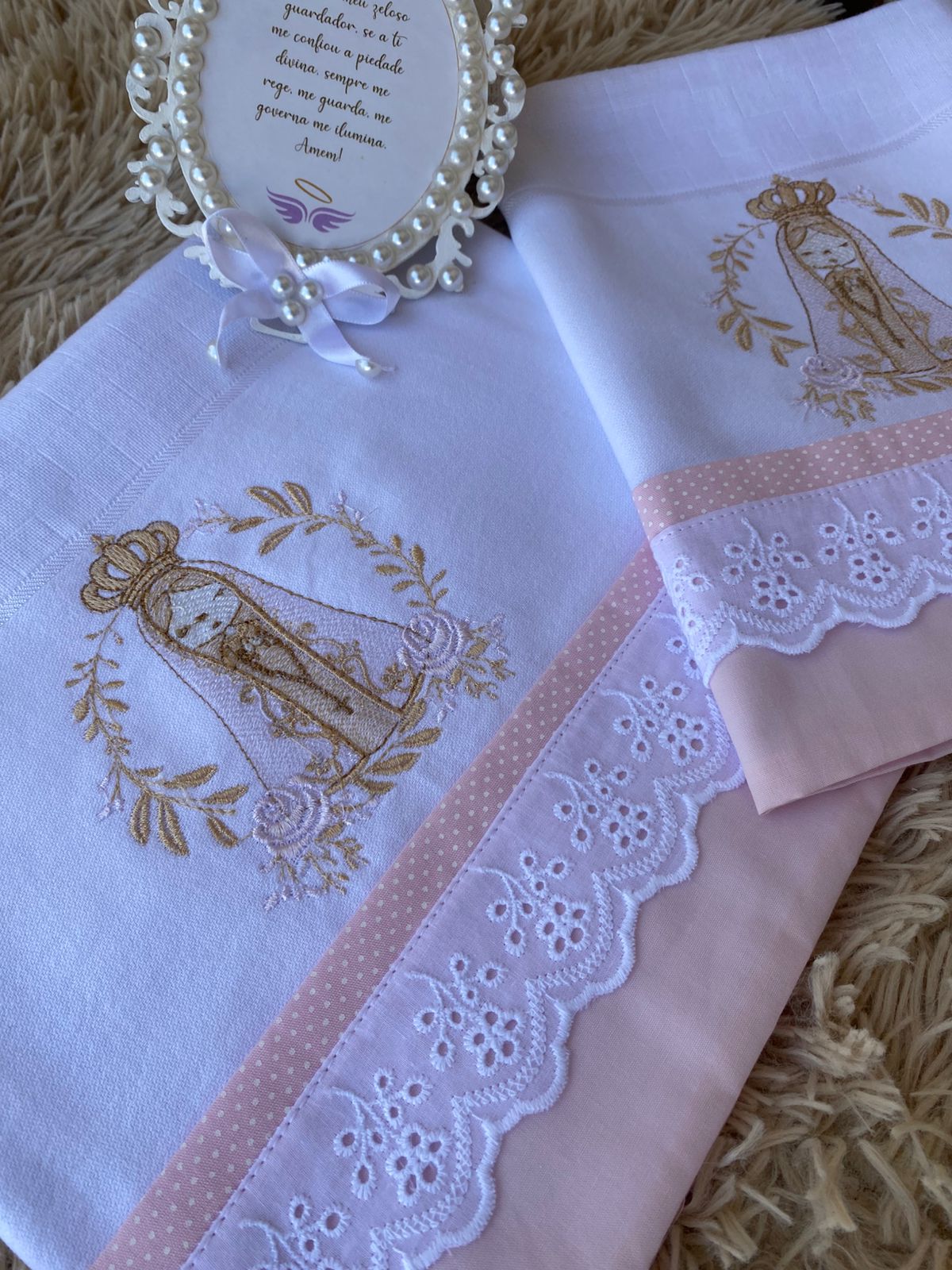 Kit 2 Peças Luxo- Fralda / Lenço de Boca-Valletex-Rosa Bebe-Nossa Senhora