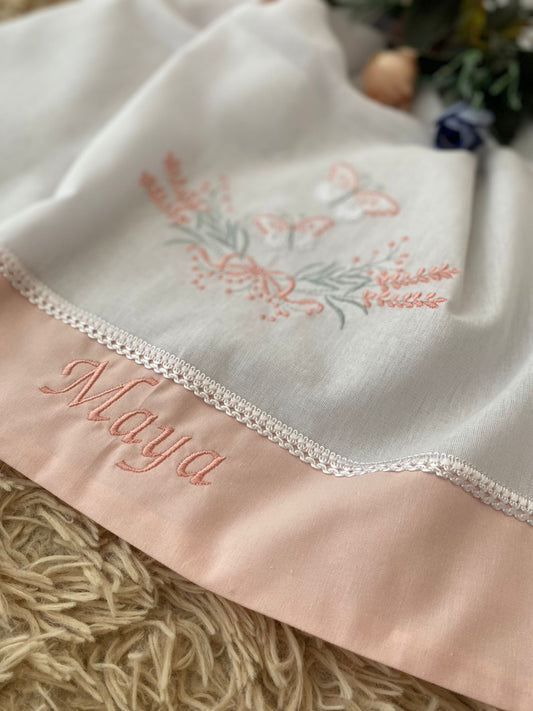 Toalha Fralda 100% Algodão - Menina-Rosa Nuvem-Trio Borboletas