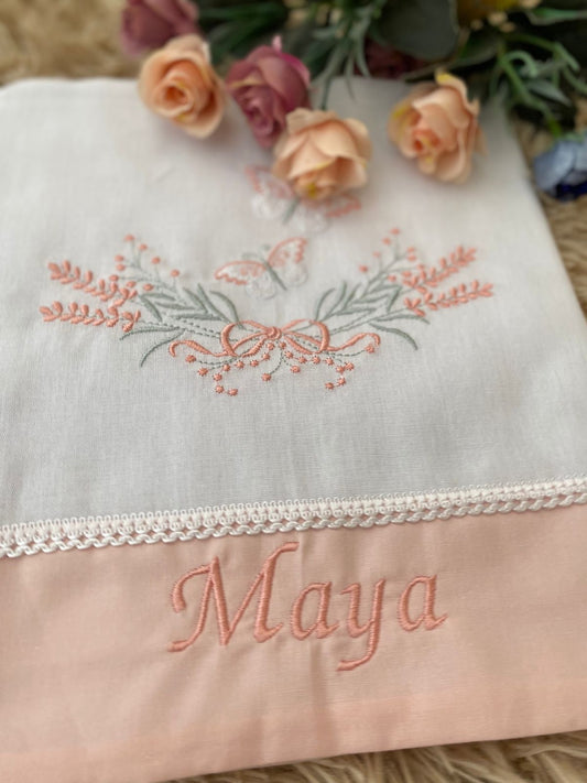 Toalha Fralda 100% Algodão - Menina-Rosa Nuvem-Trio Borboletas