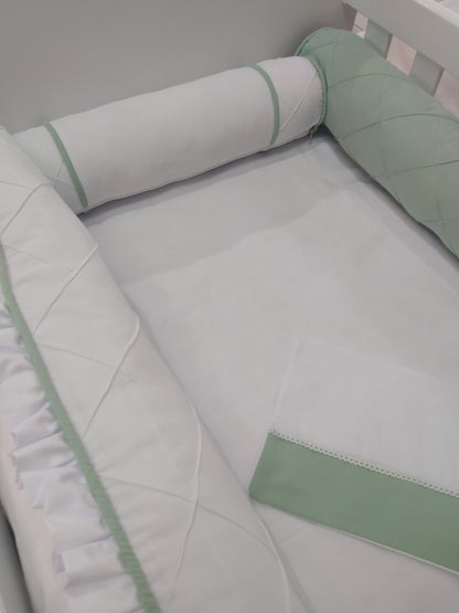 Kit de Berço - Superior Luxo - 8 peças - Masculino - Branco e Verde