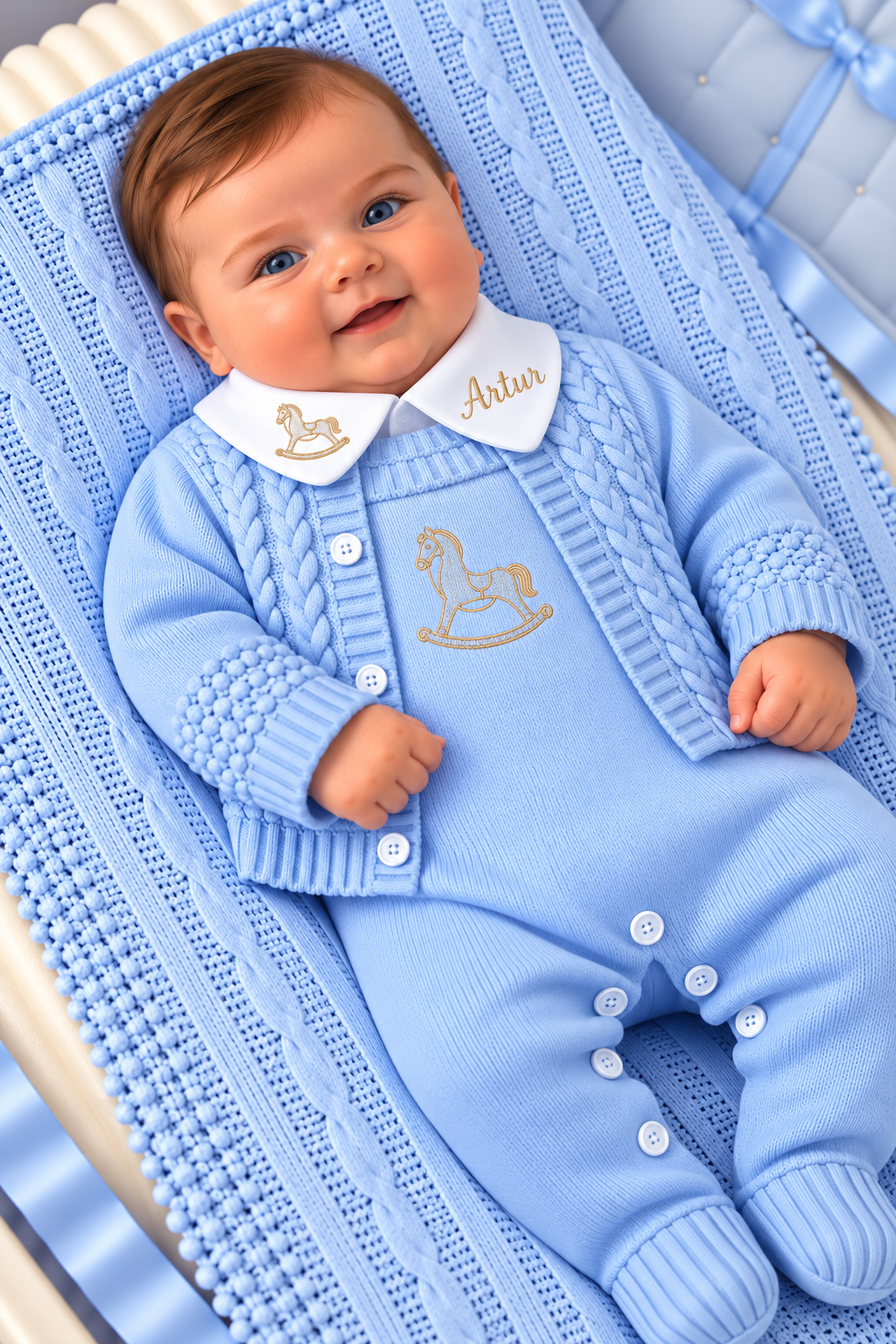 Saida Maternidade Linha 4 pecas Cavalinho masculino-Azul bebe- Personalizado (Cópia)