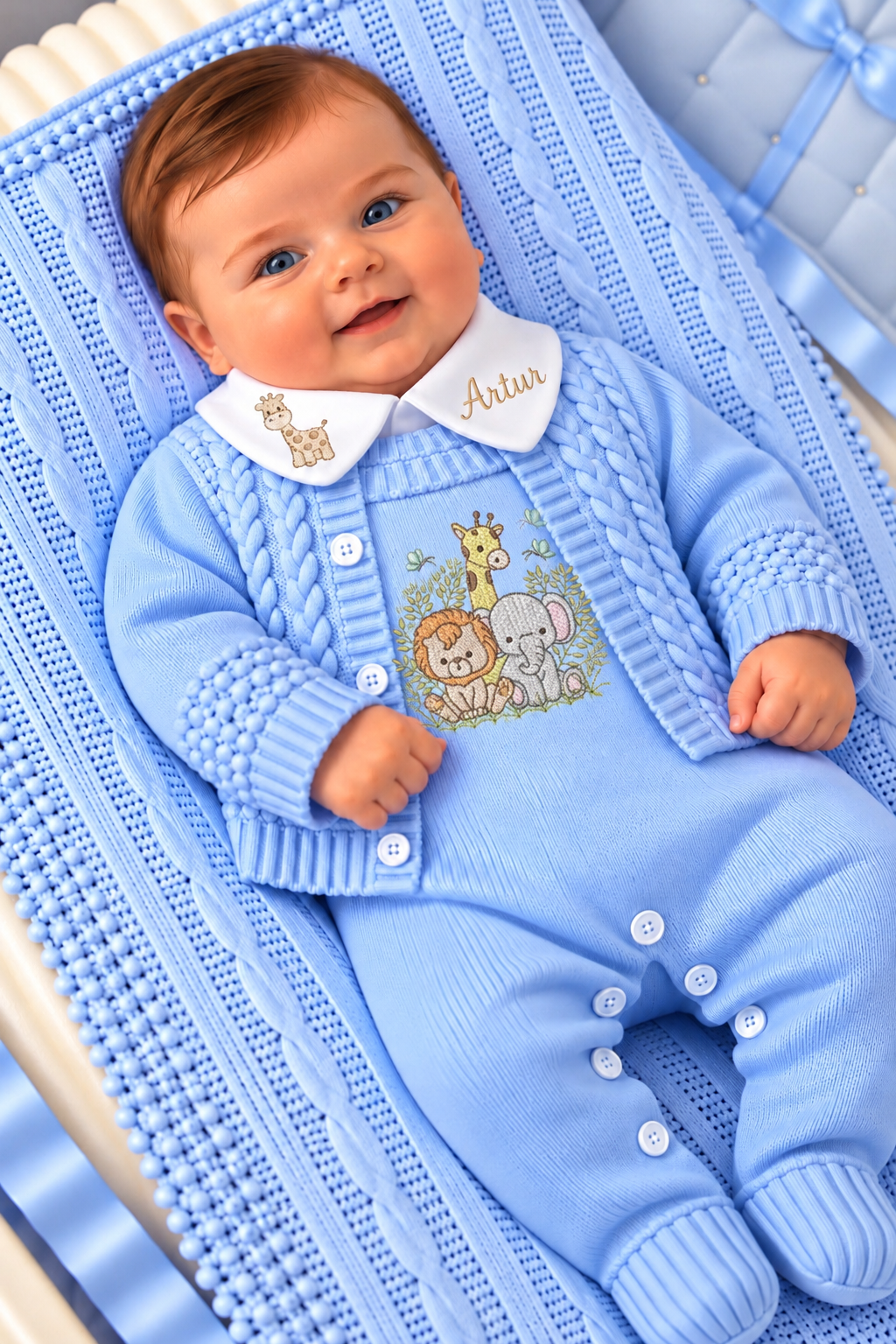 Saida Maternidade Linha 4 pecas Safari masculino-Azul bebe- Personalizado