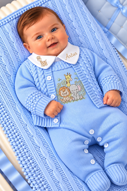 Saida Maternidade Linha 4 pecas Safari masculino-Azul bebe- Personalizado