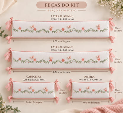 Kit Berço Ninho Encantado -Abraço de Borboleta-Branco/Rose