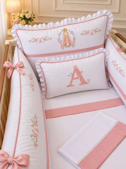 Kit de Berço Jardim de Maria  - 9 Peças - Feminino - Branco/Rose