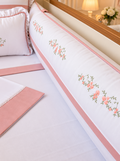 Kit de Berço Jardim de Maria  - 9 Peças - Feminino - Branco/Rose