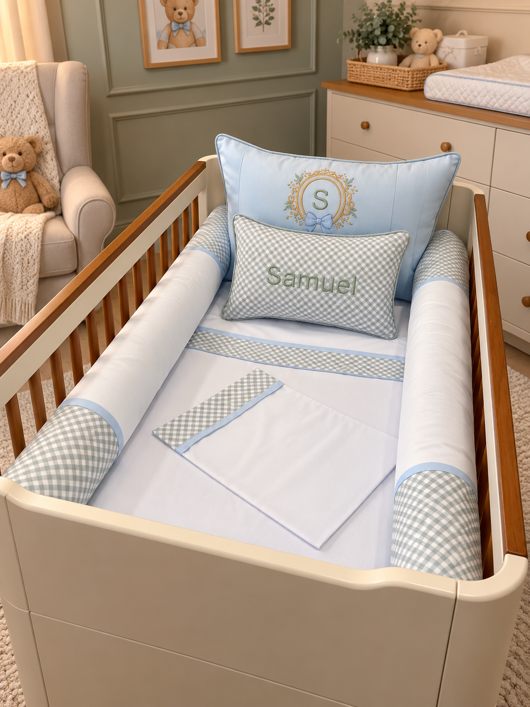 Kit Berço Encanto de Samuel- Clássico Xadrez Azul