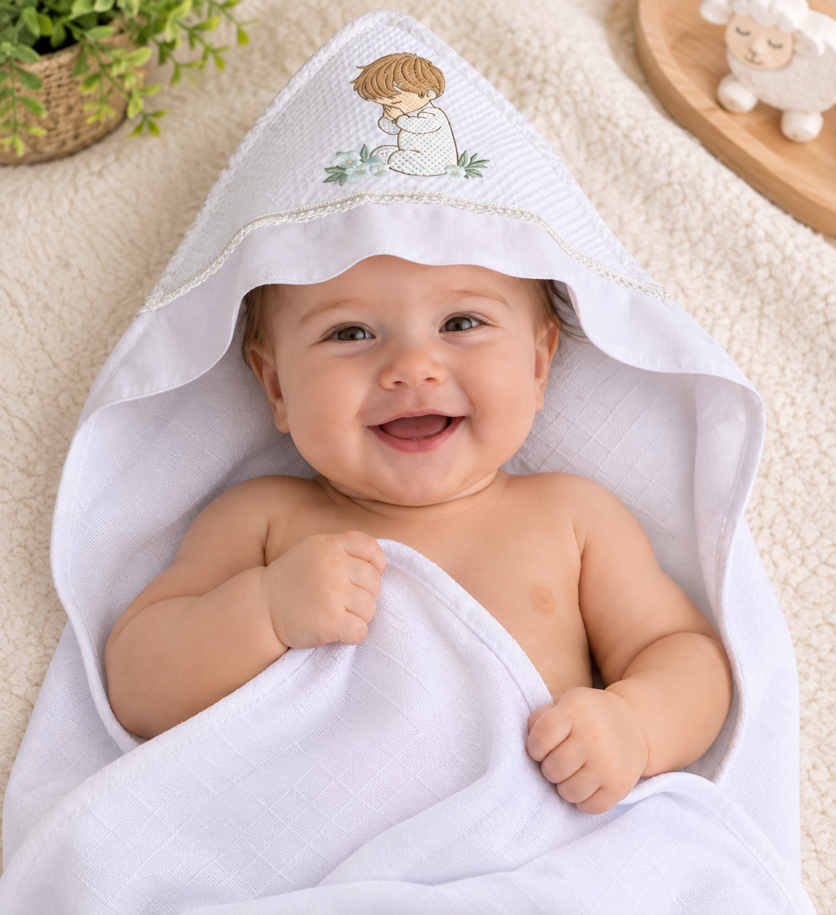 Kit Aconchego Premium-Branco- 3 Peças/ Valletex Premium-Menino Orando
