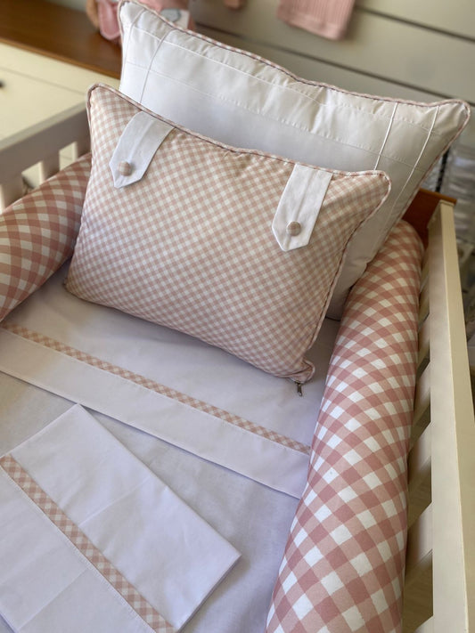 Kit Berço Xadrez Encanto - 8 Peças - Rose/Branco-feminino