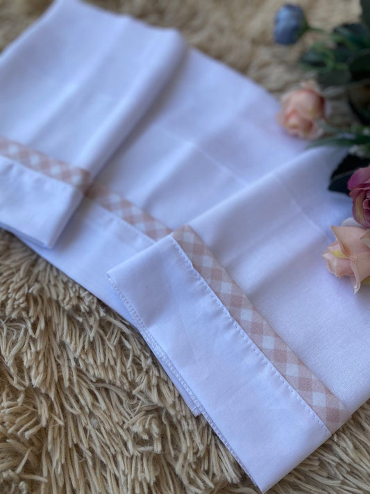 Kit com 3 lenços de boca - Feminino - Xadrez Encanto-Branco/xadrez rosa