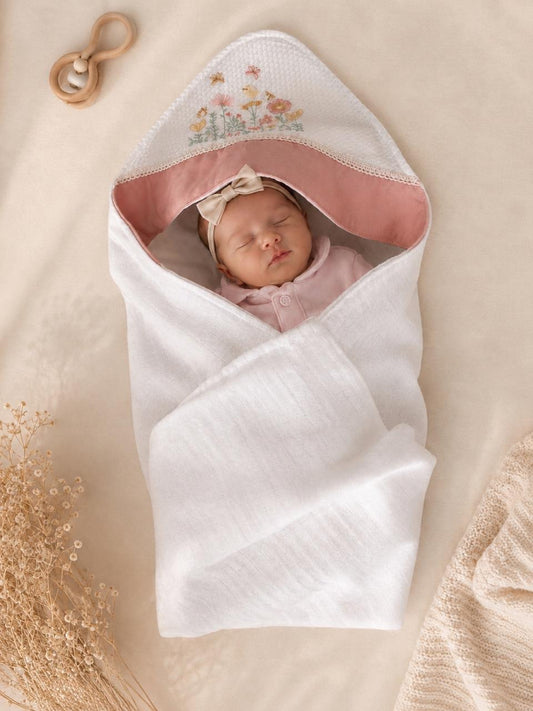 Toalha Fralda com Capuz de Canto -Menina-Rose-Jardim