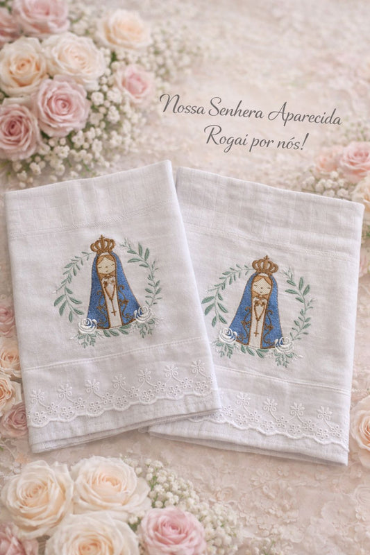 Kit 2 Peças Luxo- Fralda / Lenço de Boca-Valletex-Rosa Bebe-Nossa Senhora Aparecida