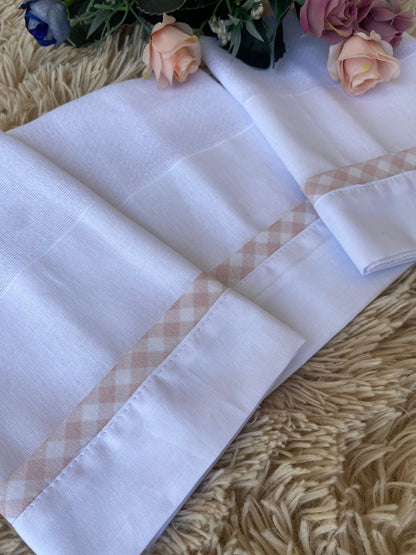 Kit com 3 lenços de boca - Feminino - Xadrez Encanto-Branco/xadrez rosa