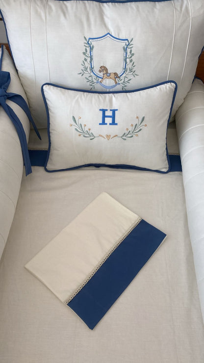 Kit de Berço - Encantado - 9 Peças - Masculino- off white/azul noite-cavalinho