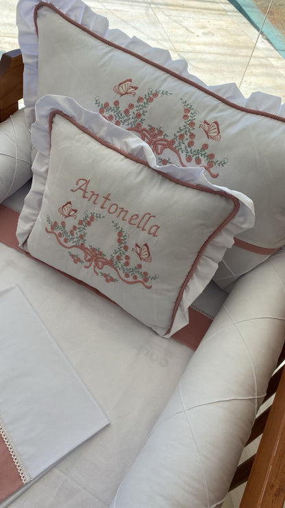 Kit Berço Encanto Luxo - 8 Peças - Rose/Branco-feminino