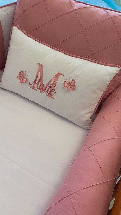 Kit Berço Encantado Luxo  Borboletas 3D- 8 Peças - Rose/Branco-feminino