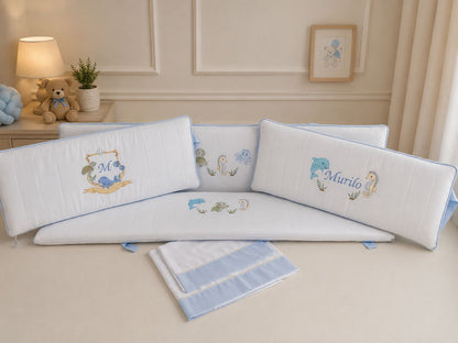 Kit de Berço-Encantado- Slim - 8 Peças - Azul Bebe-Fundo do Mar