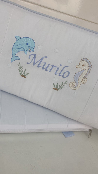 Kit de Berço-Encantado- Slim - 8 Peças - Azul Bebe-Fundo do Mar