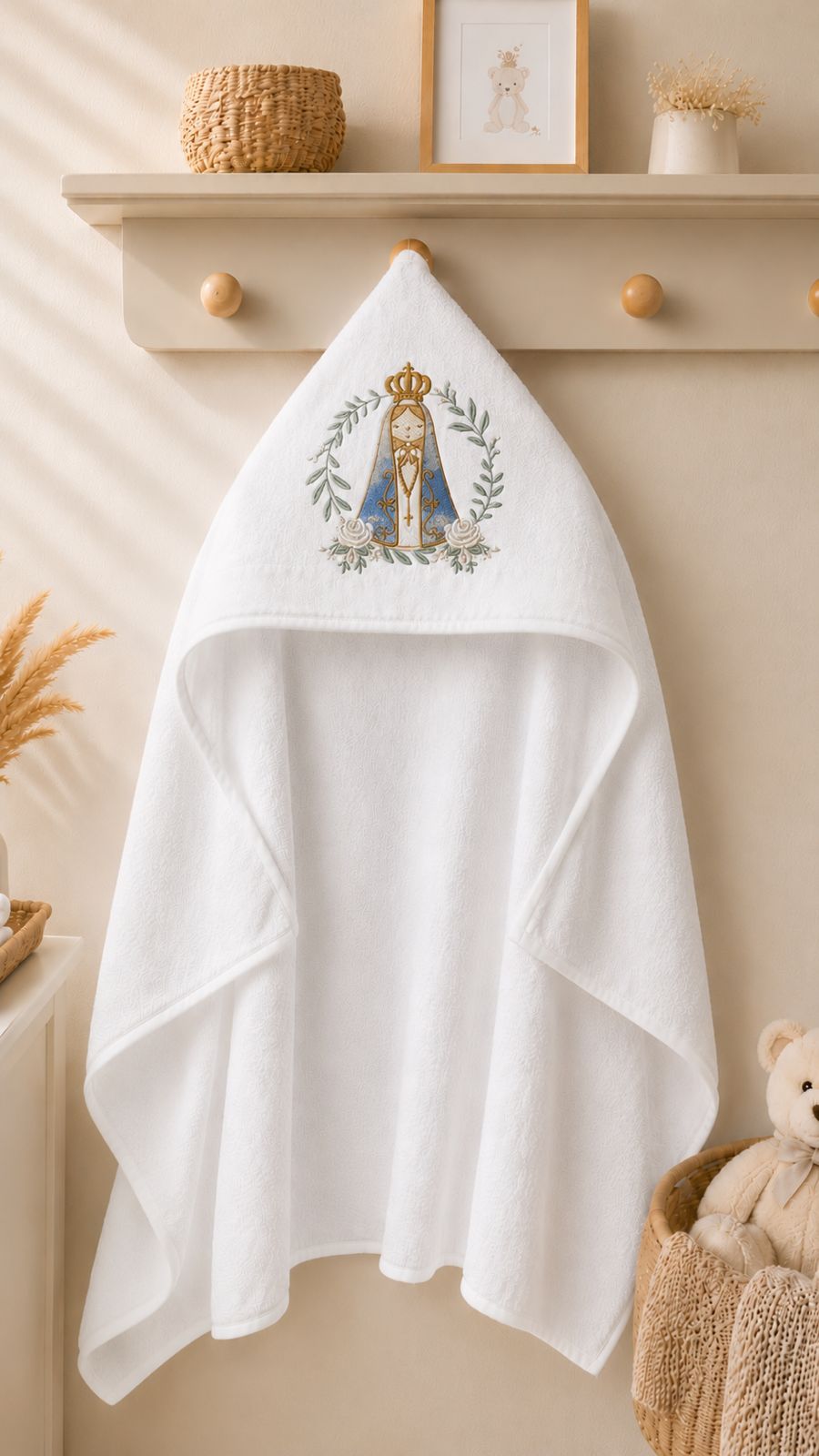 Toalha Felpuda Forrada com Capuz-Coleção Mãe de Jesus