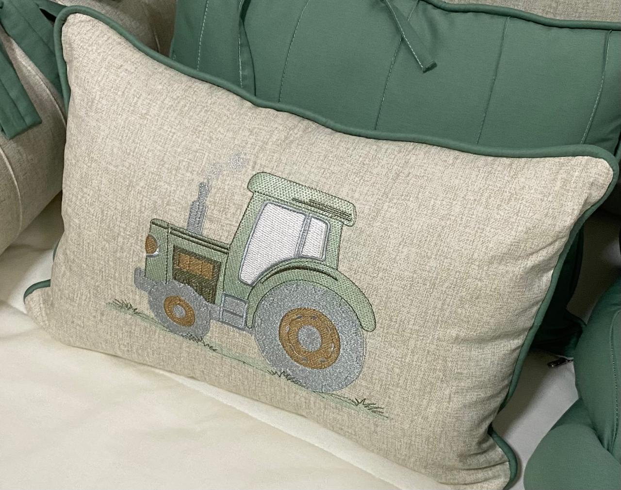 Almofada Decorativa Retangular -Beje/Verde Oliva-Trator