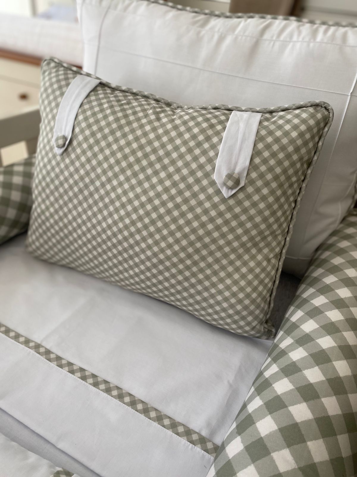 Kit Berço Xadrez Encanto - 8 Peças - Verde/Branco