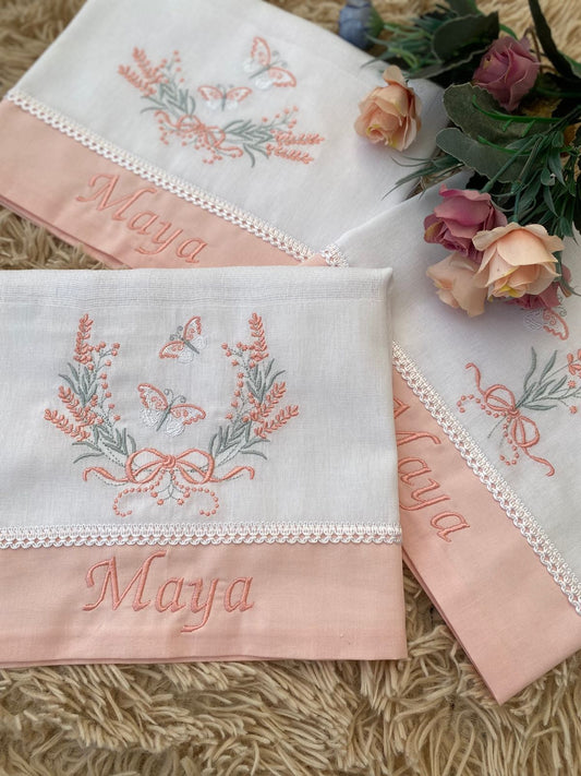 Kit 3 Fraldas Multi-Função- Feminino -Rosa Nuvem-Trio Borboletas