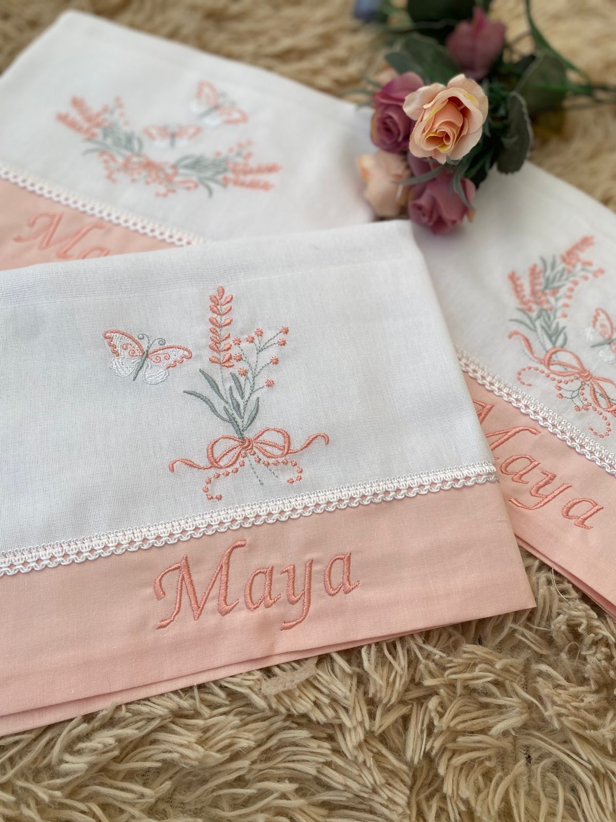 Kit 3 Fraldas Multi-Função- Feminino -Rosa Nuvem-Trio Borboletas