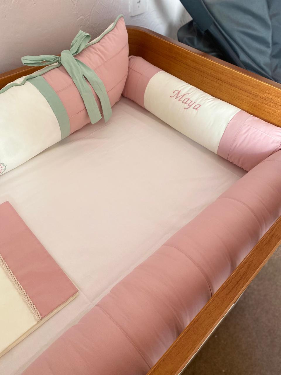 Kit de Berço - Encantado - 8 Peças - Feminino - Rose/verde menta-Ursinha Bailarina