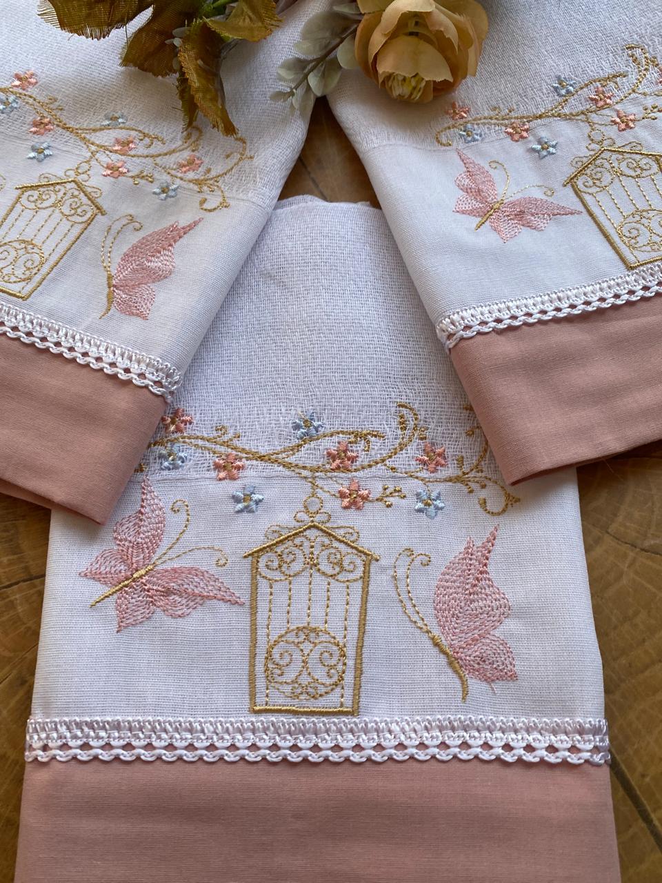 Kit com 3 lenços de boca - Feminino -Rose-Gaiola