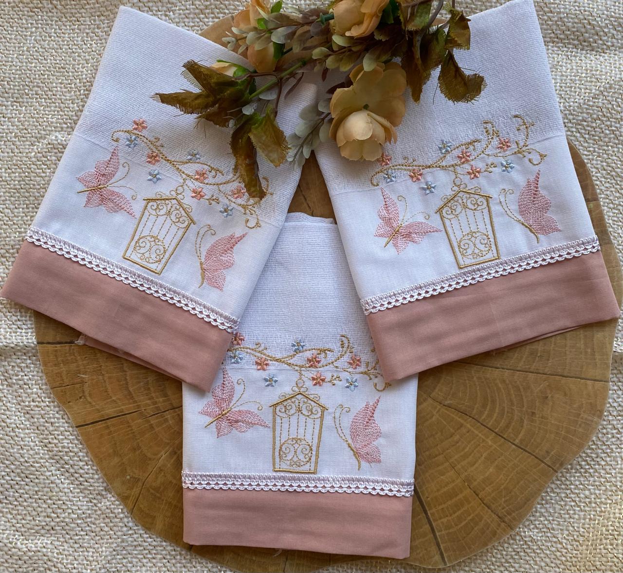 Kit com 3 lenços de boca - Feminino -Rose-Gaiola