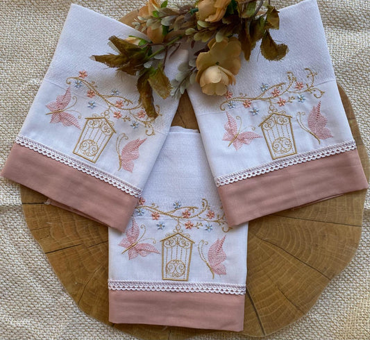 Kit com 3 lenços de boca - Feminino -Rose-Gaiola