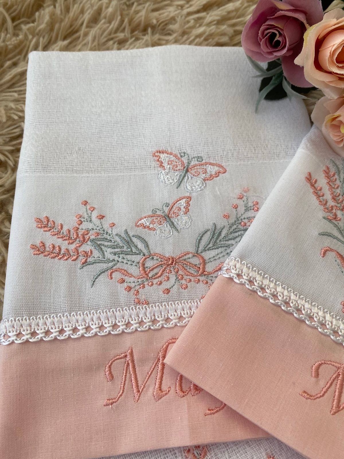Kit com 3 lenços de boca - Feminino - Rosa Nuvem-Trio Borboleta