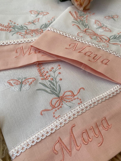Kit com 3 lenços de boca - Feminino - Rosa Nuvem-Trio Borboleta