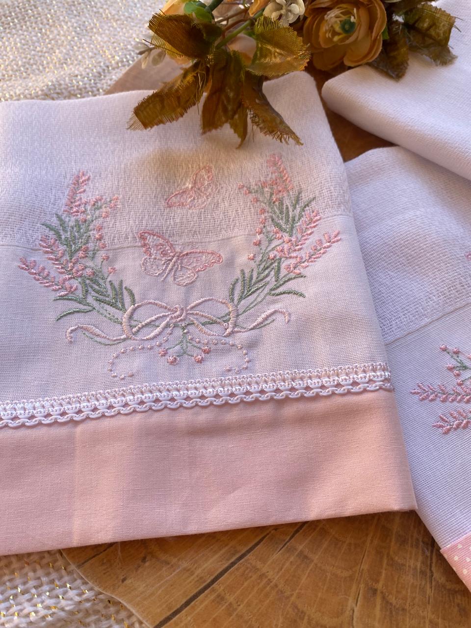 Kit com 3 lenços de boca - Feminino - Rosa Bebe-Trio Borboleta