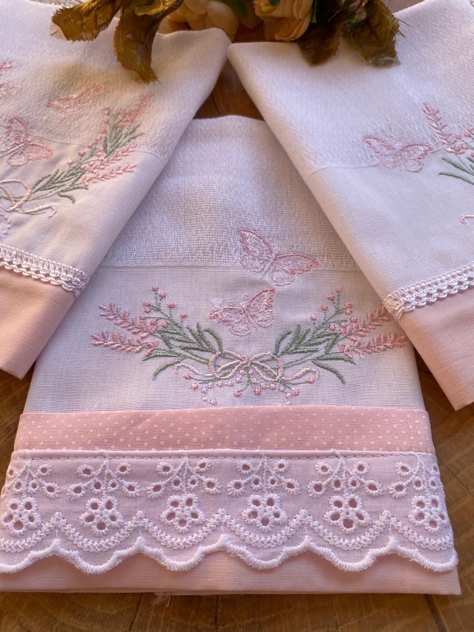 Kit com 3 lenços de boca - Feminino - Rosa Bebe-Trio Borboleta