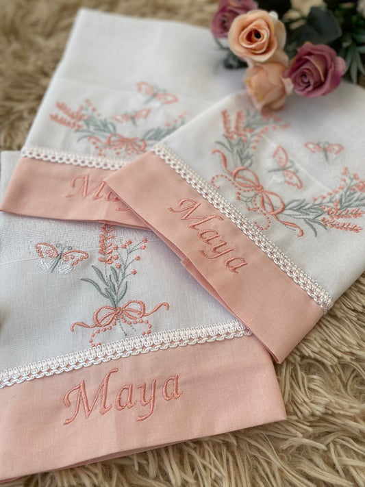 Kit com 3 lenços de boca - Feminino - Rosa Nuvem-Trio Borboleta