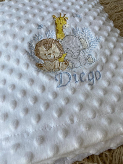 Manta Bubble Classic - Branco- Safari- Azul Bebe