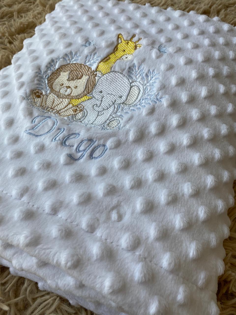 Manta Bubble Classic - Branco-Trenzinho Safari- Azul Bebe-