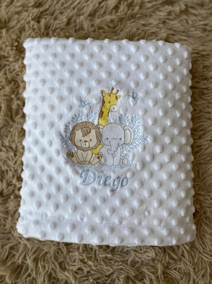 Manta Bubble Classic - Branco- Safari- Azul Bebe