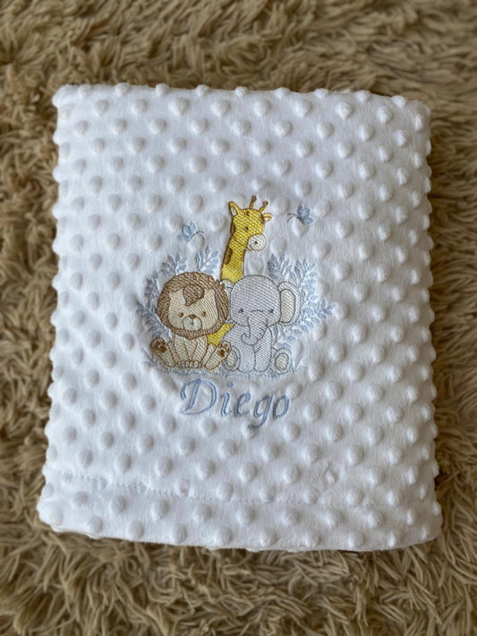 Manta Bubble Classic - Branco- Safari- Azul Bebe