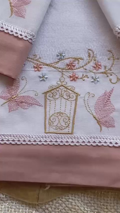 Kit com 3 lenços de boca - Feminino -Rose-Gaiola