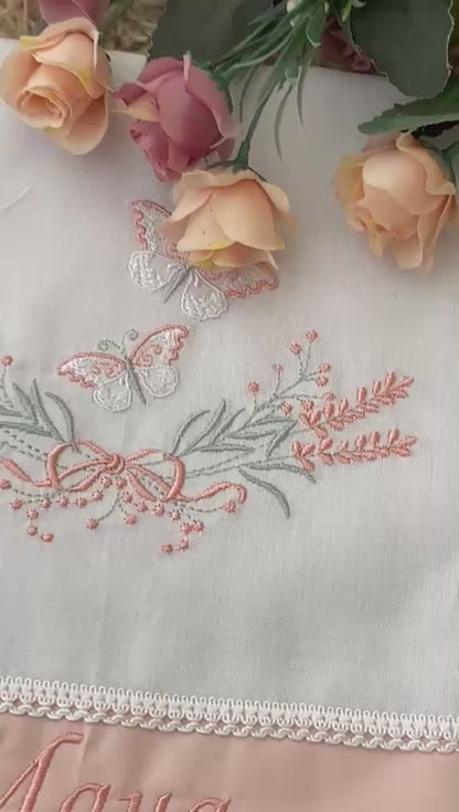 Toalha Fralda 100% Algodão - Menina-Rosa Nuvem-Trio Borboletas