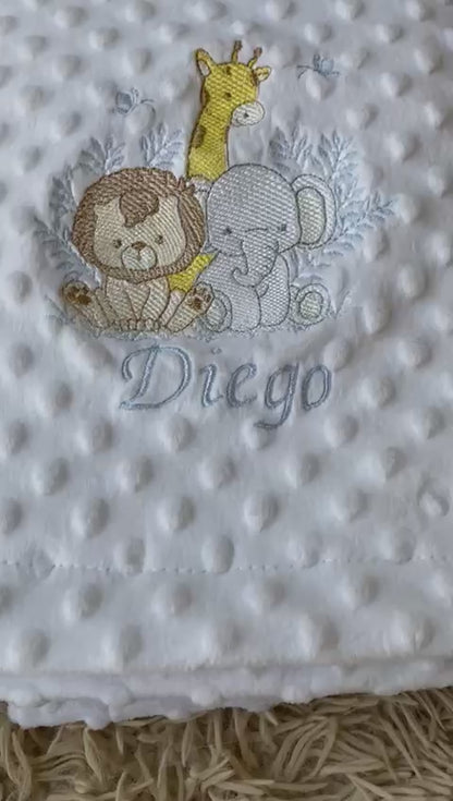 Manta Bubble Classic - Branco- Safari- Azul Bebe